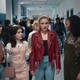 Josh (Misha Osherovich), Ryler (Melissa Collazo), the Butcher in Millie’s body (Kathryn Newton) and Nyla (Celeste O’Connor) at school in Freaky.